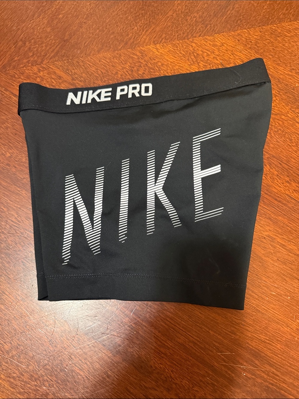 Nike Women's Black Athletic Shorts with White NIKE Print